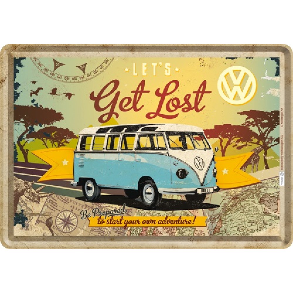 Placa metalica - Volkswagen - Get Lost - 10x14 cm